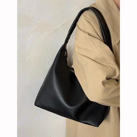 Women's Casual PU Leather Shoulder Bag Minimalist Soft Hobo Bag Large Capacity Tote Underarm Bag Daily Commuter Purse