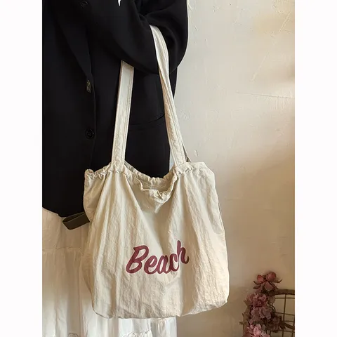 Korean Style Letter Print Large Capacity Canvas Tote Bag Casual Simple Shoulder Bag Student Daily Commute Handbag