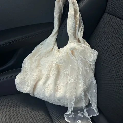 Literary Fresh Lace Floral Canvas Tote Bag Women Large Capacity Casual Single Shoulder Commuting Underarm Bag