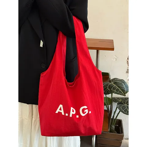 Korean Minimalist Letter Print Canvas Tote Bag Large Capacity Casual Daily Commute Shoulder Bag Women Handbag