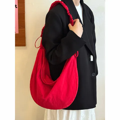Korean Style Pleated Drawstring Cloud Bag Women Large Capacity Soft Shoulder Crossbody Bag Versatile Commuter Bag