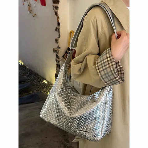 Large Capacity Woven Tote Bag For Women PU Leather Hobo Shoulder Bag Casual Commuter Handbag Fashion Large Purse