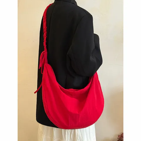 Korean Style Pleated Drawstring Cloud Bag Women Large Capacity Soft Shoulder Crossbody Bag Versatile Commuter Bag