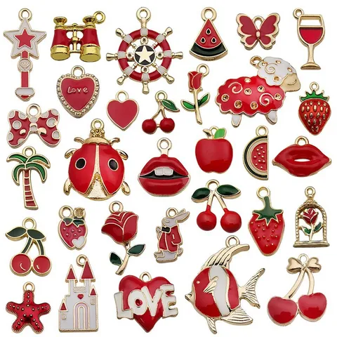 Red Enamel Alloy Charms Cute Sheep Heart DIY Pendant Accessories For Handmade Jewelry Making Craft