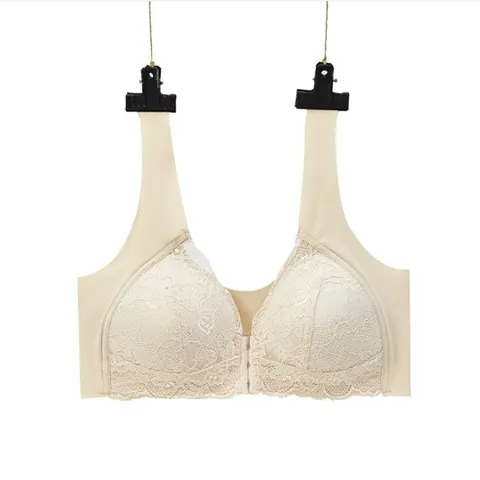 Women Plus Size Front Closure Wireless Lace Bra Seamless U-Back Nursing Bra Breathable Comfortable Underwear Top