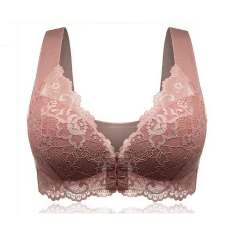 Women's Plus Size Lace Bra Wireless Front Closure Vest Style Brassiere Comfortable Breathable Full Cup Thin Molded Cup Intimates