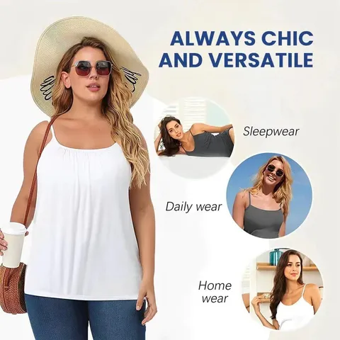 Women Plus Size Modal Camisole With Chest Pad Elastic V-Neck Pleated Tank Top For Four Seasons Daily Wear Basic Top