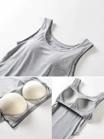 Camisole en Modal pour Femmes Avec Coussinets de Poitrine Intégrés Coupe Slim Dos Nu Débardeur Couleur Unie Respirant