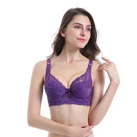 Women Sexy Lace Push Up Bra Adjustable Plus Size Thin Cotton Cup Embroidered Lingerie Top With Steel Ring Underwear