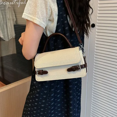 Femmes Rétro Cuir PU Sac Bandoulière Décontracté Urbain Minimaliste Sac Épaule Coutures Rabat Petit Sac Carré Quotidien Commutateur Sac Main