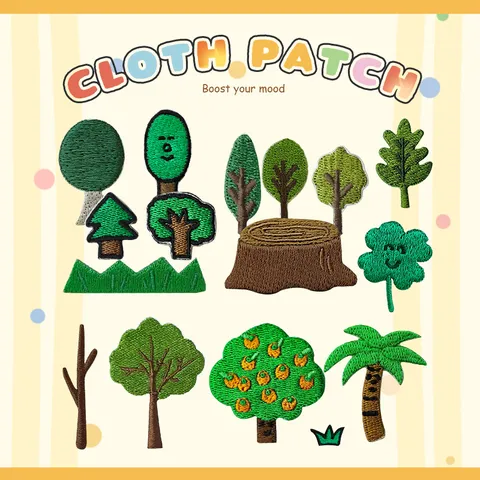 Toppe in Tessuto Ricamate con Piante di Cartoni Animati in Stile Coreano Fai da Te Albero della Foresta Termoadesivo Accessori per la Riparazione di Abiti