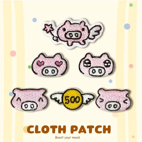 Toppa in Tessuto Maiale dei Cartoni Animati Termoadesiva Ricamata Applicazione DIY Simpatico Distintivo Animale Per Riparazione Vestiti Jeans