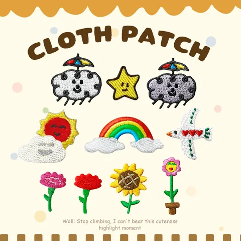Cute Cartoon Embroidery Patches DIY Iron-on Cloud Flower Rainbow Sun Star Cloth Applique For Clothes Hats Shoes Toys Garment Accessories