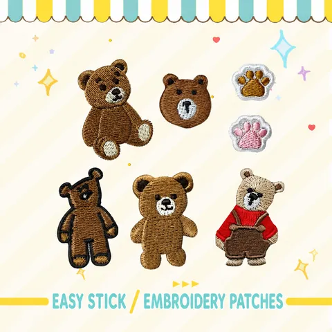 Cute Cartoon Bear Animal Embroidered Cloth Patch DIY Iron On Applique Clothing Repair Decorative Badge Sewing Accessory