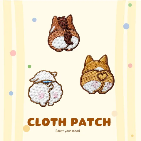 Écussons Brodés de Fesses d'Animaux de Dessin Animé Mignons Corgi Chat Panda Thermocollant Applique Badges Pour Vêtements DIY Décoration