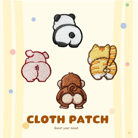 Écussons Brodés de Fesses d'Animaux de Dessin Animé DIY Mignons Panda Cochon Chat Singe Corgi Badges Thermocollants pour Vêtements Sacs