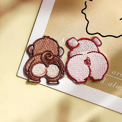 Écussons Brodés de Fesses d'Animaux de Dessin Animé DIY Mignons Panda Cochon Chat Singe Corgi Badges Thermocollants pour Vêtements Sacs