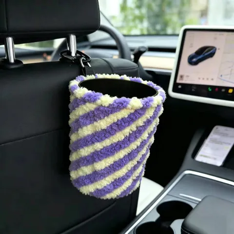 Auto Hangende Prullenbak Leuke Pluche Gestreepte Multifunctionele Auto Vuilnisbak Organizer Opbergtas