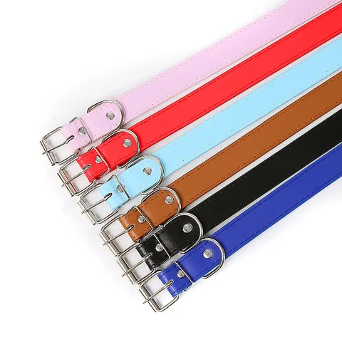 Effen Kleur PU Lederen Huisdier Halsband Met Metalen Ijzeren Gesp Verstelbare Tractie Nekband Voor Katten Honden Huisdierbenodigdheden
