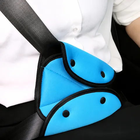 Car Seat Belt Adjuster Soft Knitted Fabric Triangular Foldable Snap-On Fixer Protective Car Interior Accessory