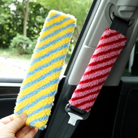 Car Seat Belt Cover Lamb Wool Shoulder Protector Striped Auto Interior Accessories Universal Comfort Pad