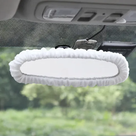 Car Rearview Mirror Cover Plush Interior Decor Protector Soft Warm Rearview Mirror Protective Sleeve Automotive Accessories