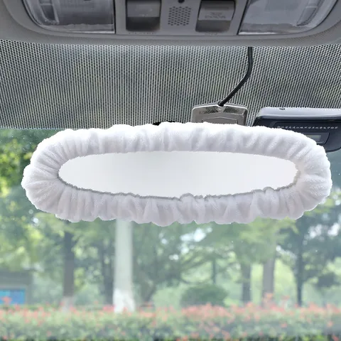 Car Rearview Mirror Cover Plush Interior Decor Protector Soft Warm Rearview Mirror Protective Sleeve Automotive Accessories