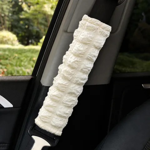 Car Seat Belt Shoulder Pad Cute Puff Pleated Plush Soft Protective Cover Universal Auto Interior Accessories