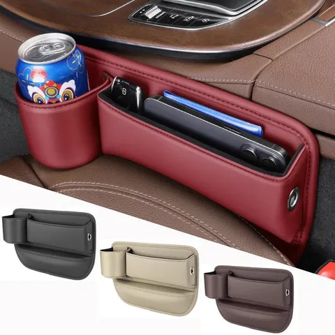 Car Seat Gap Organizer PU Leather Multifunctional Storage Box With Cup Holder Universal Car Interior Accessories