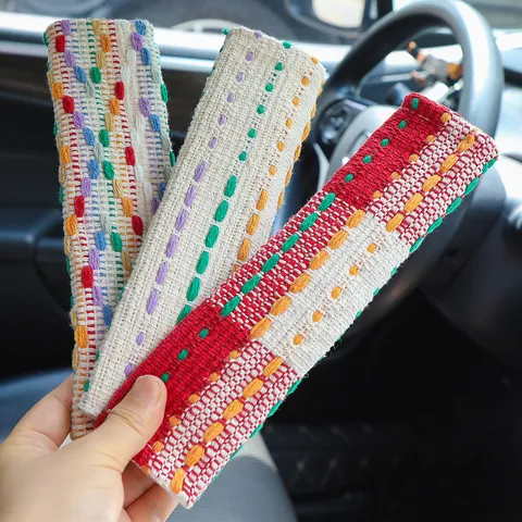 Car Seat Belt Shoulder Cover Universal Fabric Tweed Anti-Strangle Protective Pad Chic Interior Decorative Accessories