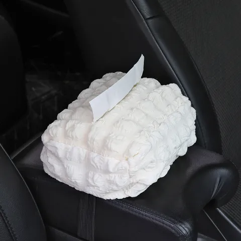 Car Tissue Box Puff Fabric Hanging Tissue Holder Soft Pleated Auto Armrest Box Tissue Storage Bag For Vehicle Interior