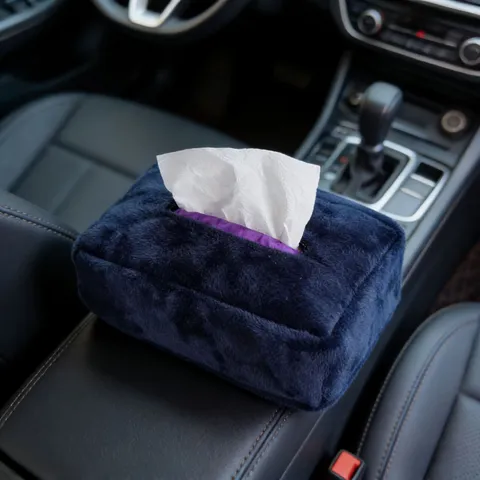 Soporte de Pañuelos de Coche de Felpa Caja de Pañuelos Colgante para Visera Solar Negro Organizador de Almacenamiento Interior