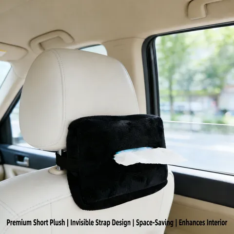 Soporte de Pañuelos de Coche de Felpa Caja de Pañuelos Colgante para Visera Solar Negro Organizador de Almacenamiento Interior