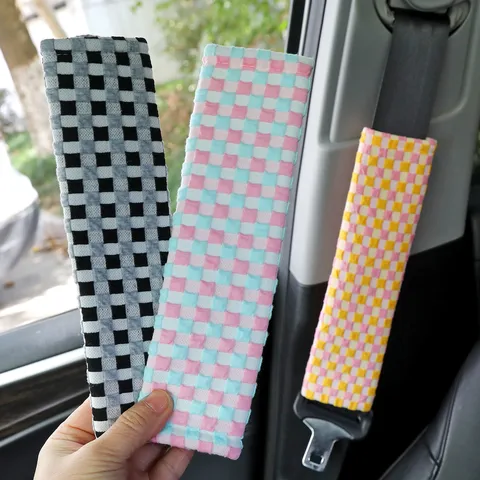 Car Seat Belt Cover Bubble Plaid Cute Soft Shoulder Pad Universal Auto Interior Accessories For Women Girls