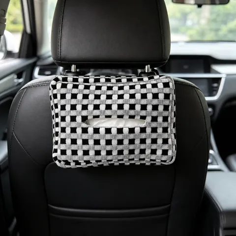 Car Tissue Box Polyester Bubble Plaid Hanging Tissue Holder Cute Auto Interior Storage Organizer Universal Decor
