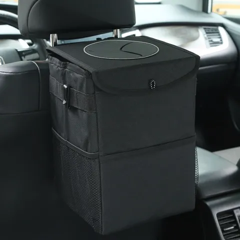 Waterproof Oxford Cloth Car Trash Can Foldable Hanging Car Organizer With Lid Multi-Function Automotive Garbage Bin