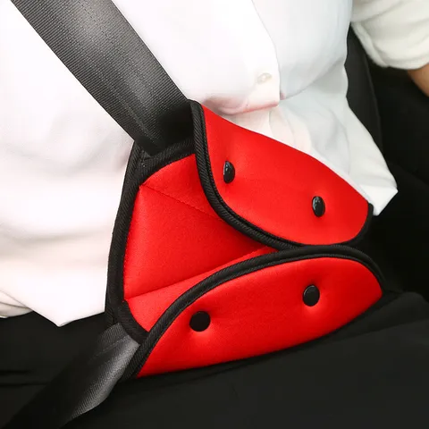 Car Seat Belt Adjuster Soft Knitted Fabric Triangular Foldable Snap-On Fixer Protective Car Interior Accessory