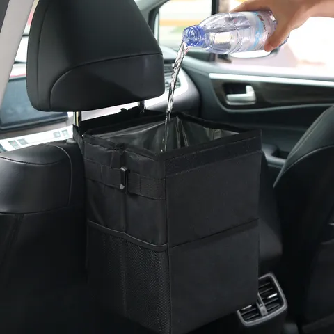 Waterproof Oxford Cloth Car Trash Can Foldable Hanging Car Organizer With Lid Multi-Function Automotive Garbage Bin