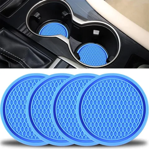 Car Cup Holder Coaster PVC Anti Slip Mat Waterproof Automotive Interior Accessories Honeycomb Checkered Design