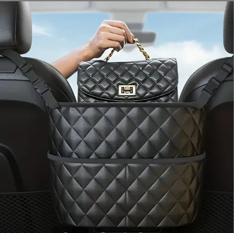 Organizador de Asiento de Coche Entre Asientos PU Cuero Colgante Almacenamiento Red Bolsillo Automóvil Interior Bolsa de Almacenamiento Negro