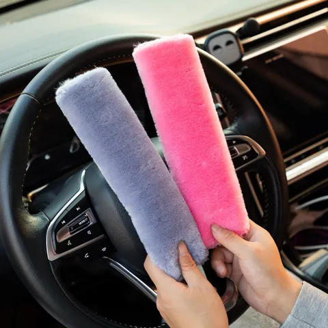 Car Seatbelt Shoulder Pads Soft Faux Rabbit Fur Plush Auto Seat Belt Cover Protector Comfortable Interior Accessories