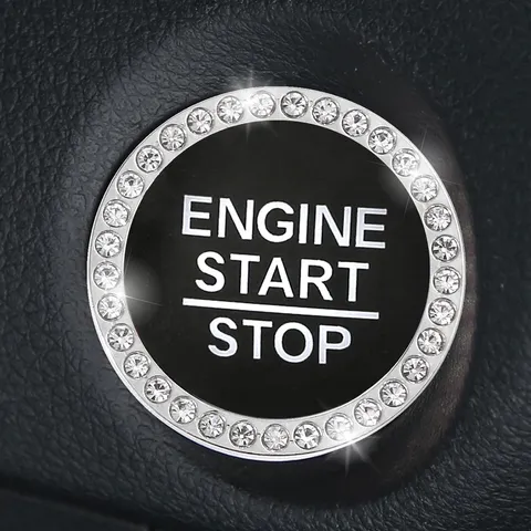Universal Car Engine Start Button Rhinestone Decorative Ring Chrome Metal Crystal Ignition Switch Trim Interior Accessories