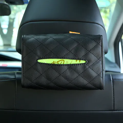 Car Tissue Holder Visor Seat Back Hanging Organizer PU Leather Quilted Tissue Box Automotive Interior Accessories