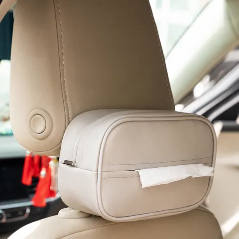 Caja de Pañuelos para Coche de Cuero Visera Solar Reposabrazos Colgante Organizador de Almacenamiento Multifuncional Accesorios Interiores de Coche