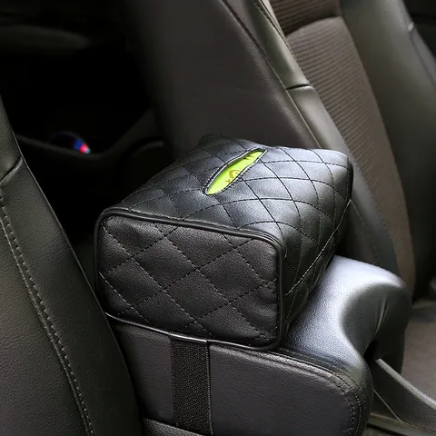 Car Tissue Holder Visor Seat Back Hanging Organizer PU Leather Quilted Tissue Box Automotive Interior Accessories