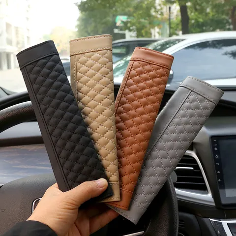 Car Seat Belt Shoulder Pad Universal PU Leather Quilted Embroidery Protective Cover Auto Interior Accessories