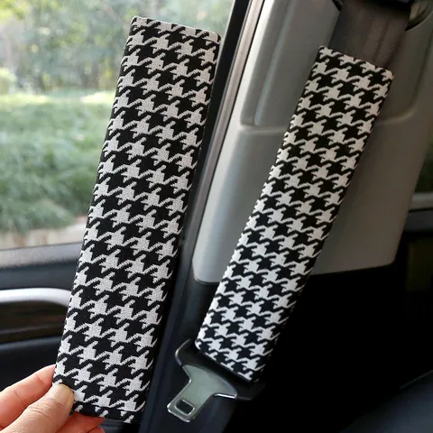 Autogordel Schouderkussens Zacht Katoen Ruitpatroon Houndsworth Diamantpatroon Universele Auto Interieur Accessoires