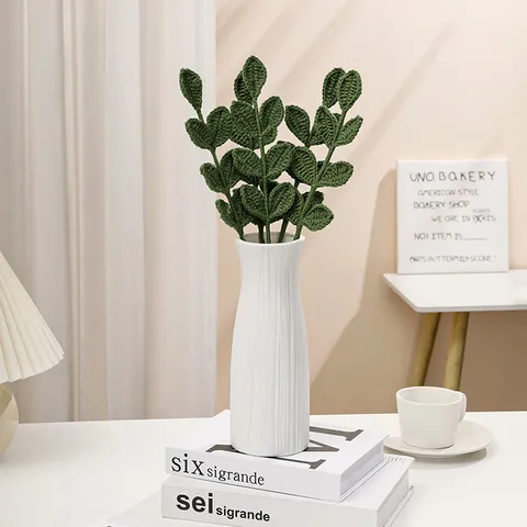 Handmade Knitted Olive Leaf Artificial Plant Wool Green Leaves Fake Flower For Living Room Home Decor Floral Arrangement