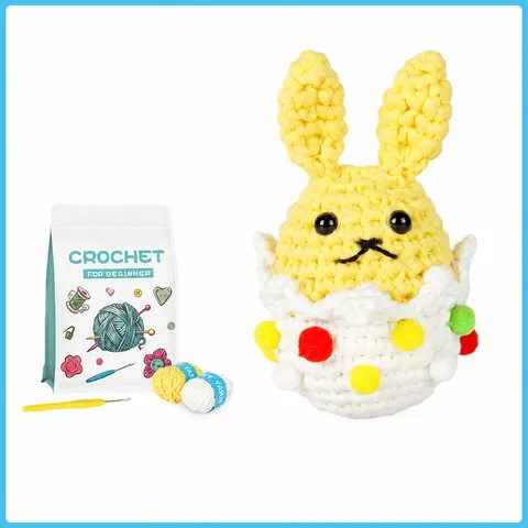 Kit de Crochet DIY pour Débutants Poupée Lapin de Pâques Fait Main Ensemble de Fil à Tricoter avec Crochet et Accessoires de Rembourrage