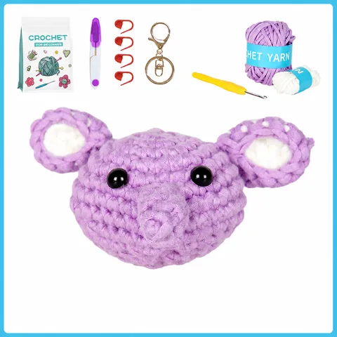 Kit de Crochet pour Débutants DIY Poupée Éléphant Set de Tricot avec Fil Acrylique Crochets et Tutoriel
